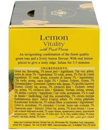 Ahmad Tea Lemon Vitality Green Tea - 20 Teabag Sachets, 20 Count Pack - Refreshing Lemon Flavor - Buy Online on GoSupps.com