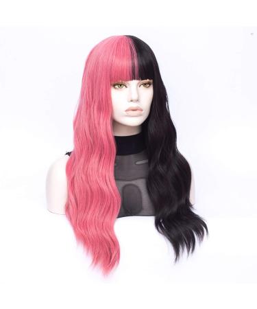 Morticia Long Wavy Wig - Half Pink & Half Black Full Bangs | Melanie Martinez Inspired - International Shipping - Buy Online on GoSupps.com