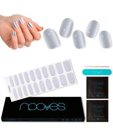NOOVES NOOVES - 20 Sheets Nail Gel Sheets - Silver Sheen | Silver Sheen | 20 Pcs Premium Semi-Cured Gel Nails Gel Nail Stickers Includes 1 Nail File