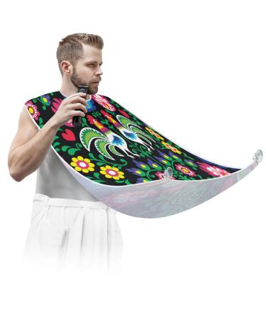 Beard Bib Apron Beard Bib Hair Catcher for Men Shaving and Trimming Non-Stick Waterproof Beard Cape Grooming Cloth Rooster Flower