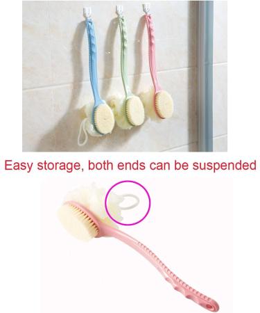 Double-Sided Long Back Scrubber for Shower - Men and Women Bath Brush with Bristles and Loofah - Buy Online on GoSupps.com