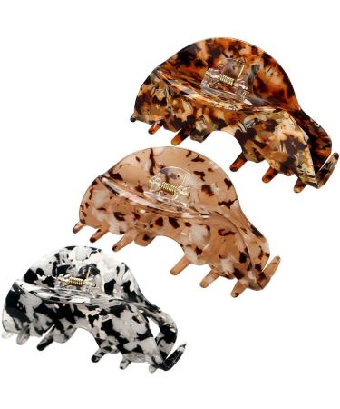LONEEDY Leopard Print Hair Clips for Women and Ladies 3 Pack Black + Beige + Brown Black+Beige+Brown