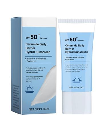 Ceramide Daily Barrier Hybrid Sunscreen SPF 50+ PA++++ Cream with Ceramide, Korean Skin Barrier Repair Moisturizer for Dry and Sensitive Skin, 120 Hours Long-Lasting Hydration