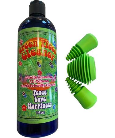 Green Piece Glass Cleaner 16 oz Bottle with Set of 3 Silicone Plugs - Excellent for Scent Proofing and Cleaning 16 oz bottle with 3 Plugs