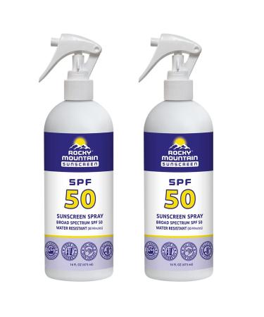 Rocky Mountain Sunscreen SPF 50 Liquid SPRAY | Reef Safe (Octinoxate & Oxybenzone Free) Water-Resistant | Broad Spectrum UVA/UVB Protection | Non-Greasy Fragrance Free Vegan Gluten Free | 16 Fl Oz (2-pack)