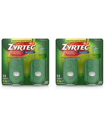 Zyrtec 24 Hour Allergy Relief Tablets Antihistamine Allergy Medicine with 10 mg Cetirizine HCl 14 ct (Pack of 2)