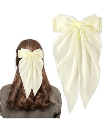 Bow Hair Clip Hair Bows for Women Big Bowknot Hairpin French Hair Clips with Long Ribbon Solid Color Hair Barrette Clips Soft Satin Silky Hair Bows for Women Girls(creamy-white) creamy white