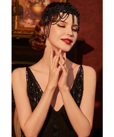 HinyBoeh 1920s Flapper Headband - Great Gatsby Rhinestone Chain - Roaring 20s Black Headpiece for Women - Buy Online on GoSupps.com