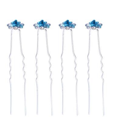 Frcolor 20Pcs Strass Hairpins Flowers Wedding Hair needles Rose Bridal Bride Jungfer Hairdress U-shaped updo rods for wedding (blue)