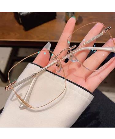 Oversized Rimless Anti-Blue Light Reading Glasses for Women - Fashionable Presbyopia Glasses in Gold Size 1.0+ - Buy Online on GoSupps.com