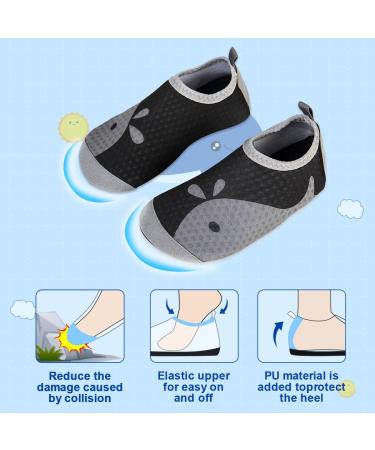 Kids' Non-Slip Aqua Socks - Whale Black Gray - 4/4.5 UK Child - Quick Dry Water Shoes for Beach, Pool, Surfing, Yoga - Buy Online on GoSupps.com