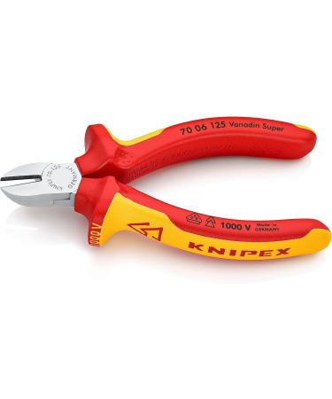 Knipex Diagonal Cutter chrome-plated insulated with multi-component grips VDE-tested 125 mm 70 06 125 Multi-component Grips Yellow/Red 1000 V 125 mm chrome-plated standard packaging - Buy Online on GoSupps.com