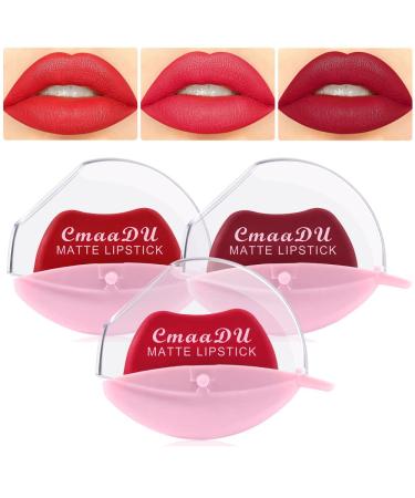 evpct 3Pcs Dark Ruby Deep Rose Red Matte Velvet Lazy Lipstick Set Long Lasting Waterproof Smudge Proof Matte Lip Stick Packs Lip Stain Makeup Set for Women labiales matte larga duracion 24 040612 3 Count (Pack of 1) C...