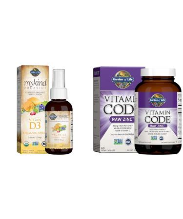 Garden of Life Organics Vegan Vitamin D3 Spray 1000 IU Zinc Supplements 30mg - Vitamin C Immune & Skin Health