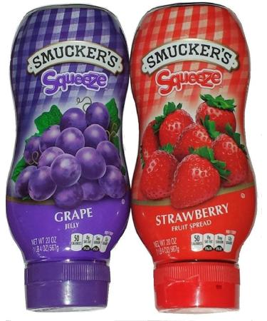 Smucker's Squeeze Grape Jelly & Strawberry Fruit Spread, 20 oz bottles 1.25 Pound (Pack of 2)