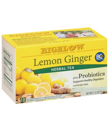 Bigelow Herbal Tea Plus Probiotics Lemon Ginger Caffeine Free 18 Tea Bags 1.39 oz (39 g)