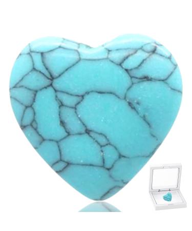 Turquoise Stone Heart Thumb Worry Stone Pocket Palm Stones for Meditation Reiki Chakra Balancing Collection Energy Anxiety Stress Relief Chalchite Pocket Thumb Mini Crystals Wicca Collectors Blue Turquoise
