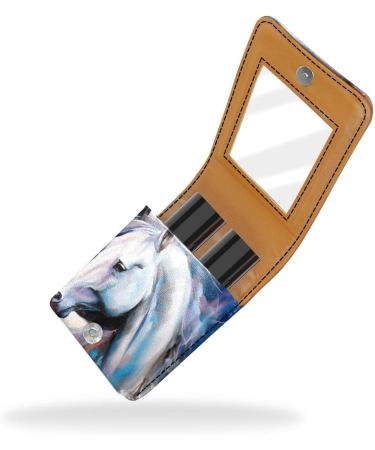 Stylish Leather Lipstick Case with Mirror - Mini Lip Gloss Organizer | Horse Painting Design - Buy Online on GoSupps.com