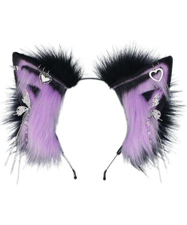 Wontool Animal Ears Headband - Cosplay Animal Ear Headband for Women Plush Cosplay Decoration for School Plays Theater Costumes Stage Shows and Dances Purple - Buy Online on GoSupps.com