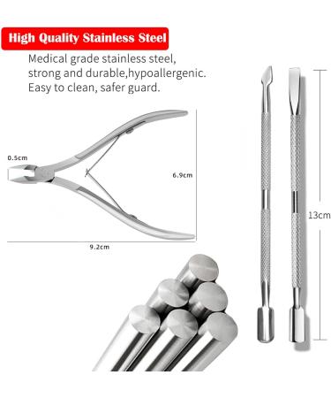 Stainless Steel Cuticle Cutter Set - Pusher, Nipper, Scissors & Scraper for Manicure & Pedicure - Buy Online on GoSupps.com