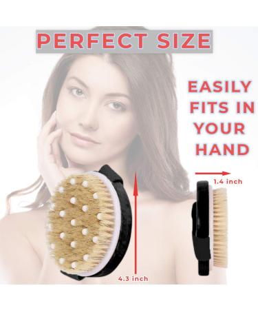 Exfoliating Body Brush for Glowing Skin - Natural Bristle, Cellulite Treatment, Lymphatic Drainage, Blood Circulation - Round Brush with Massage Nodule - Buy Online on GoSupps.com