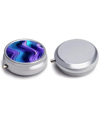 Round Pill Box - Wavy Purple Print | 3 Compartment Portable Medicine Organizer | Decorative Metal Pocket Pill Case - Buy Online on GoSupps.com