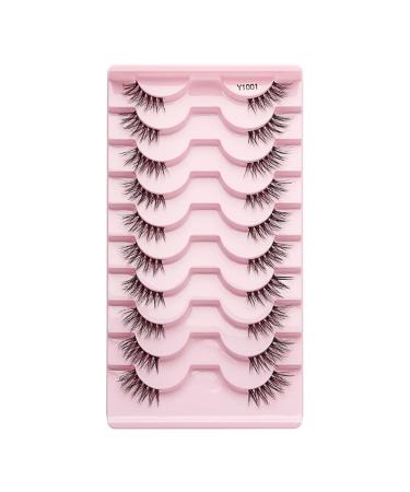 10 Pair False Eyelashes Reusable Thin Half False Eyelashes with Transparent Box Easy to Apply and Remove Fiber Natural False Eyelashes for Time-Saving Gift for Mom Grandma Wife Daughter(size:A)