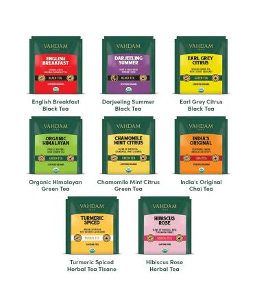 VAHDAM Assorted Tea Bag Sampler - 40 Tea Bags Gift Set with 8 Flavors - Black, Green, Oolong, Chai & Herbal Tea Variety Pack - 100% Natural Ingredients - Buy Online on GoSupps.com