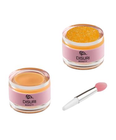 DISURI Beauty Lip Mask and Lip Scrub Set - Moisturizing Lip Scrub for Exfoliating and Smoothing Lips Cruelty-free - Improves Texture Hydrates and Softens Chapped Dark Lips Skin - (Orange)