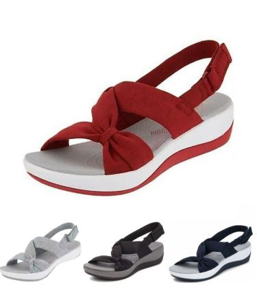 Women's Orthopedic Arch Support Reduces Pain Comfy Sandals Open Toe Adjustable Ankle Strap Walking Roman Casual Shoes Red 8