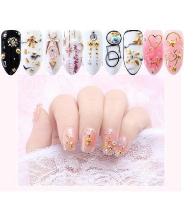 6 Boxes Gold Metal Nail Studs Charms Accessories for Women - 3D Punk Star Moon Heart Triangle Square Rivet Gems Nail Art Jewels Decal - Fingernails & Toenails Decorations - Buy Online on GoSupps.com