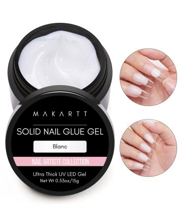 Makartt Solid Nail Glue Gel Nail Tips Glue Gel Nail Rhinestone Glue Gel False Nail Glue Strong Nail Glue for Acrylic Nails 15g White