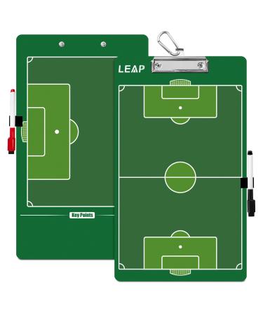 LEAP Soccer Clipboard Double Sided Design Premium Dry Erase Coaching Board Soccer Tactics Board for Coaches with Dry Erase Marker Pen Carabiner and Pen Holder