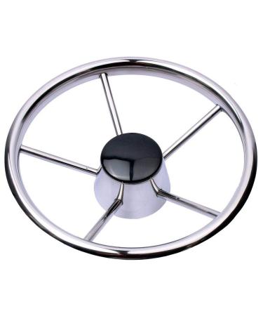 11" Boat Steering Wheel. 316 Stainless Steel Destroyer Style Steering Wheel with Black Cap & 5 Spokes for Pontoon Boat Yacht Universal