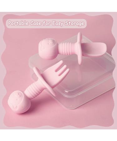 Baby Silicone Self-Feeding Fork and Spoon Set - Gum-Friendly First Stage Utensils for Baby Led Weaning (6 Months+) - Pink - Buy Online on GoSupps.com