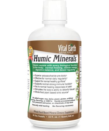 Vital Earth Minerals Humic Minerals - 32 Fl. Oz.- 1 Month Supply - Vegan Liquid Trace Mineral Multimineral Supplement - Almost Tasteless - Whole Food Plant-Based Ionic Minerals
