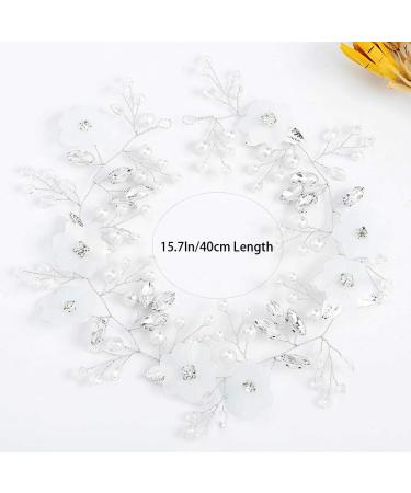 Catery Silver Crystal Pearl Hair Vine Headband for Bride Wedding - B-Silver-40CM - Buy Online on GoSupps.com