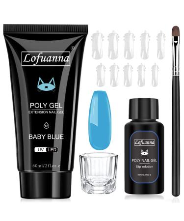 Lofuanna poly nail gel set-60ml blue nail extension gel all-in-one set nail gel kit for nails with slip solution nail form nail brush glass cup nail art design for beginners cc - Buy Online on GoSupps.com