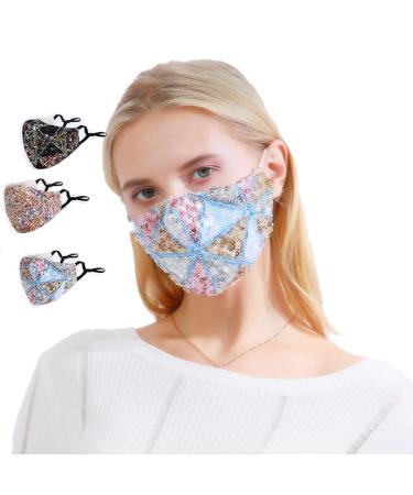100 % cotton colorful soft cute for adults and women breathable washable with adjustable ear loops filter bag sequins (A with filter bag)