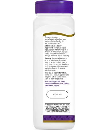 21st Century Cinnamon, 120 Vegetarian Capsules (500 mg per Capsule) (Pack of 2) 1 120 Count (Pack of 2) - Buy Online on GoSupps.com