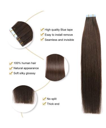 Yilite 50cm Real Remy Dark Brown Tape In Hair Extensions | 20 Pieces 50g - Natural & Smooth - Buy Online on GoSupps.com