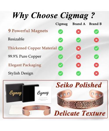 Cigmag Lymphatic Drainage Magnetic Bracelet for Men | Ultra Strength 99% Pure Copper | Adjustable Brazaletes | Celtic Knot Design | Gift Box Included - Buy Online on GoSupps.com