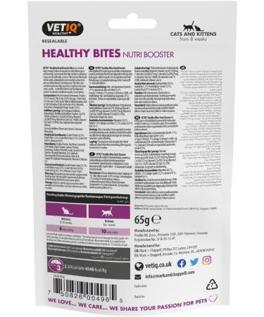 VetIQ HealthyBites Nutri-Booster Cat Treats 8x 65g Cat Supplements Packed with Vitamins Minerals & Amino Acids Immune System Support High Meat Content Omega-3 Cat & Kitten Health - Buy Online on GoSupps.com