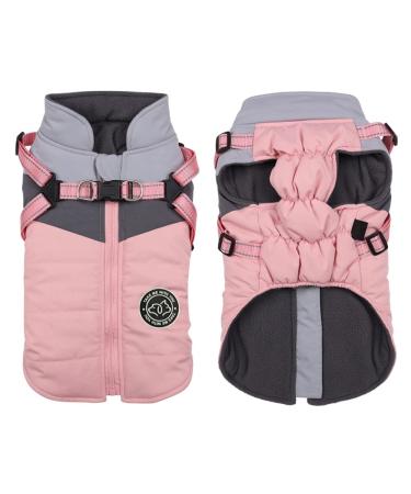 Gyuzh Padded Vest Dog Jacket Warm Zip Up Dog Vest Jacket with Harness Winter Small Dog Coat - Dog Clothes for Small Dogs (Pink + Grey, Small) Small Pink + Grey