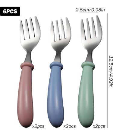 Toddler Forks 6PCS Stainless Steel Safe Baby Forks Small Forks Kids Forks Baby Utensils for Self Feeding 3 Colors Kids Forks with Round Handle Baby Utensils - Buy Online on GoSupps.com
