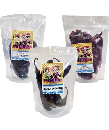 Dried Chillies Bundle: Ancho Pasilla & Guajillo / 3 Packs of Mexican Whole Dried Chillies for Cooking Mexican Food Spices