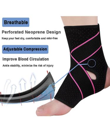 Breathable Ankle Brace for Women & Men - Strong Support & Protection, Adjustable Compression for Sprained Ankle - Pink & Black - Buy Online on GoSupps.com