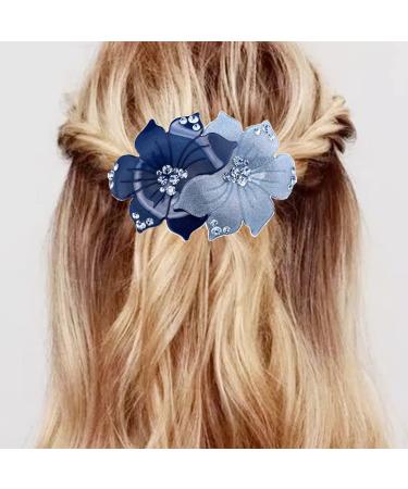 Chicmo 2-Pack Women's Acrylic Flower Barrette Set - Floral Colorblock Hair Clips with Rhinestones - Elegant Party Accessories (Purple & Blue) - Buy Online on GoSupps.com