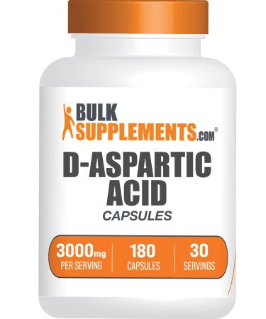 BulkSupplements.com D-Aspartic Acid Capsules - DAA Supplement for Men & Women D-Aspartic Acid 3000mg - Unflavored & Soy Free 6 Capsules per Serving 180 Capsules (Pack of 1) 180 Count (Pack of 1)