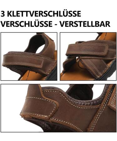 Ziitop Men's Leather Sandals - Slip-Resistant Outdoor Beach & Trekking Shoes - Adjustable Velcro - Size 46 EU - Dark Brown - Buy Online on GoSupps.com